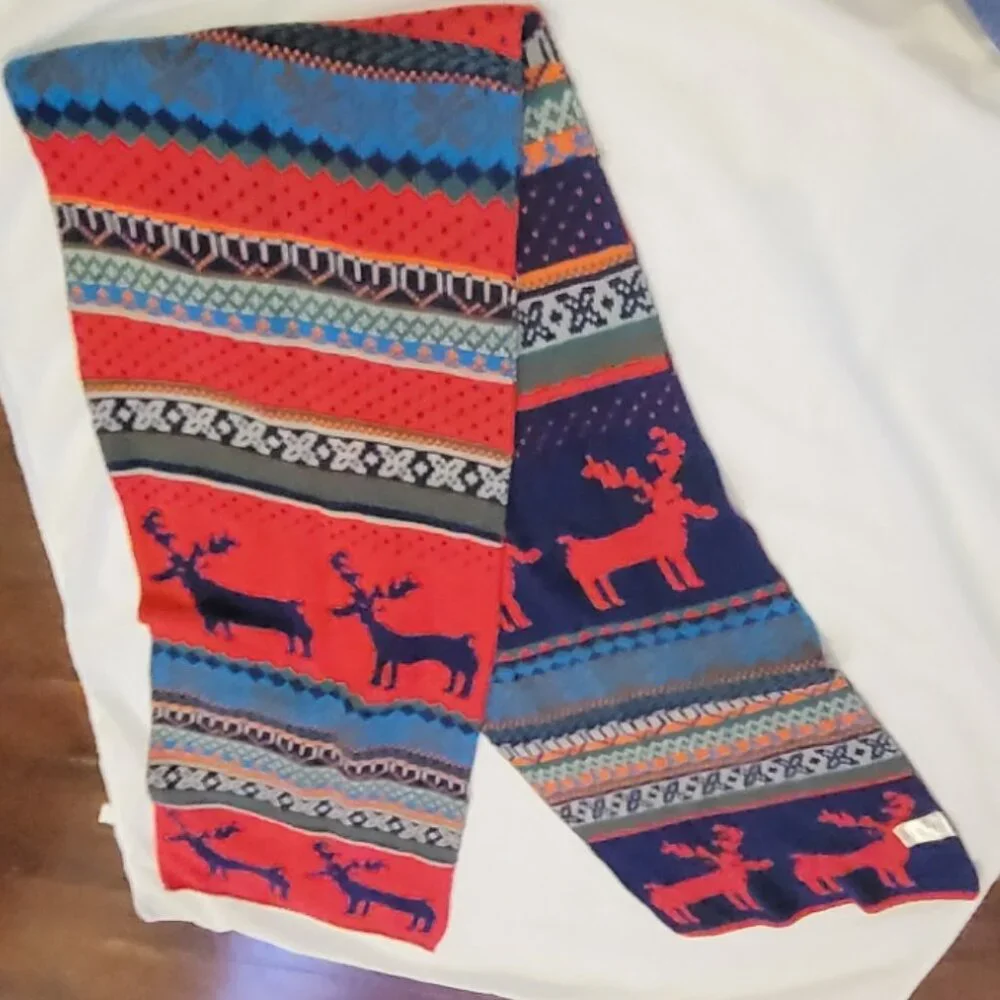 Reversible Reindeer Fair Isle Knit Winter Oversized Knit Scarf